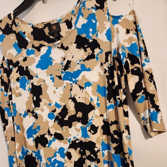 JM Collection Tee PL Aqua Beige Black Scoop Neck Cold Shoulder Top - Picture 8 of 9